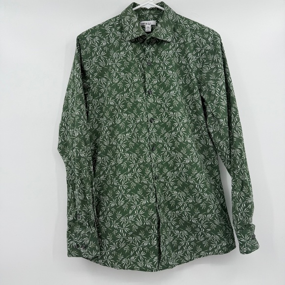 Bar III Shirt Men Medium Green Slim Fit Long Sleeve Button Up Tropical Stretch - Picture 1 of 10